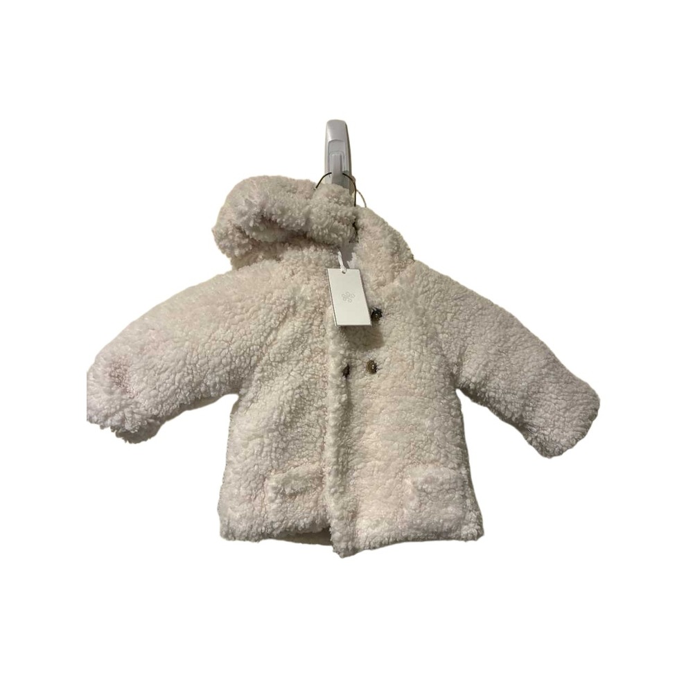 Tartine et Chocolat Baby Faux Fur Hooded Coat Bear Ears Nacre White 3M NEW‎